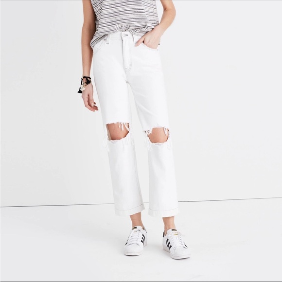 Madewell x Where I was from slim straight white distressed jeans cropped size 29 - Picture 2 of 9